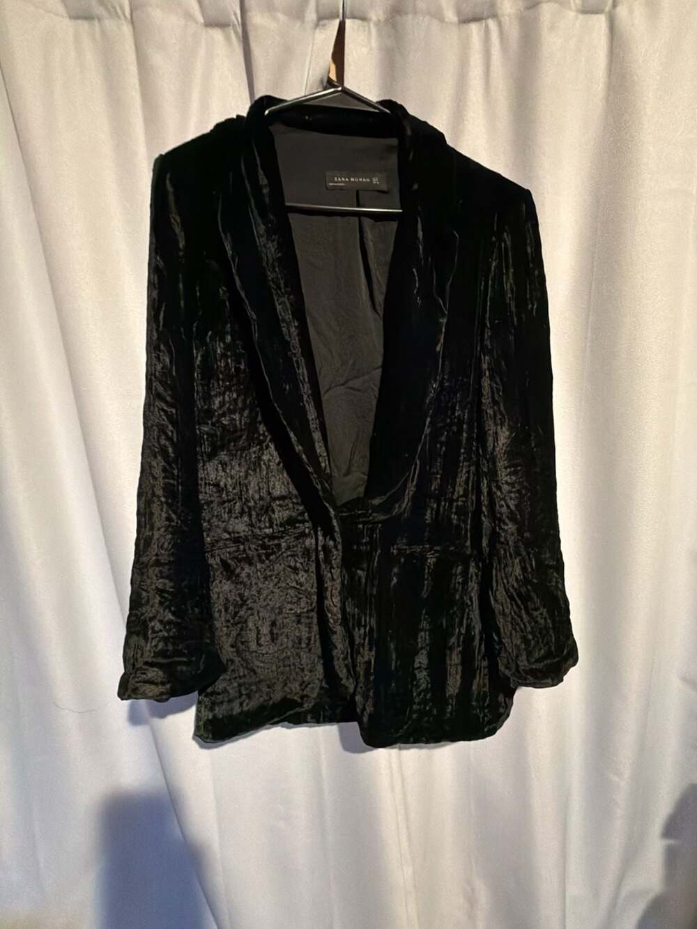 Zara Woman Velvet Blazer Size M Black Crushed Open Front Jacket